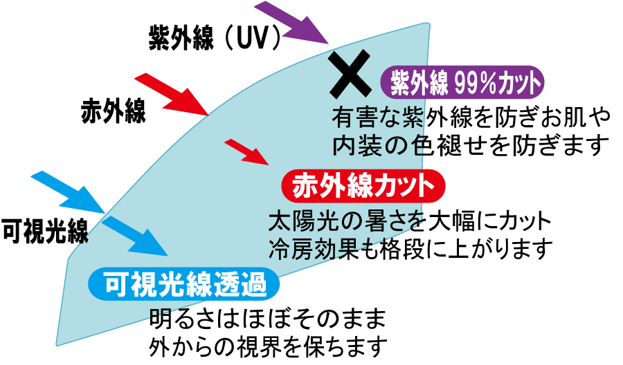 可視光線透過、赤外線カット、紫外線９９％カット